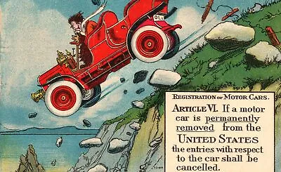 Vintage Postcard 1909 Registration Of Motor Cars Article VI Comic Motor Card • $12.78