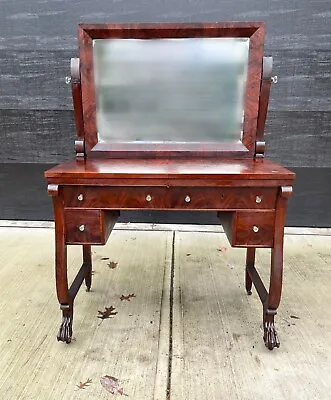 Antique 19th Century Flame Mahogany Neoclassical Empire Vanity Dresser • $1525