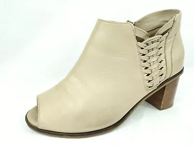 Ziera Size 40W/9.5W Leather Beige  Peep Toe Mid Block Sandals Heels • $38