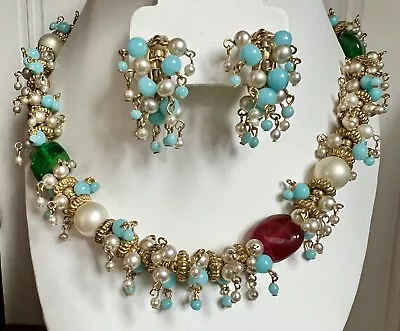 Maison Gripoix For Chanel 1950’s Necklace & Earrings Book Piece Mughal • $2500