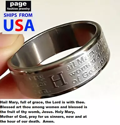 Beautiful Hail Mary Prayer Ring Stainless Steel Etched In English Size 6.5 - 12 • $5.49