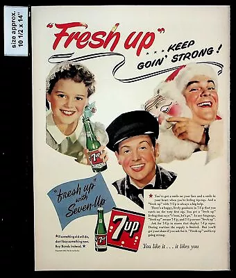 1943 7-Up Fresh Up Soda Refreshing Girl Santa Christmas Vintage Print Ad 38331 • $9.97