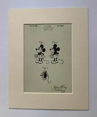 Usa Patent Drawing Disney Mickey Mouse 1930 Reproduction Patent Mounted Print • £7.50