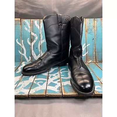 Justin Basics Black Leather Roper Western Cowboy Boots JB3000 Men's Size 9EE • $35