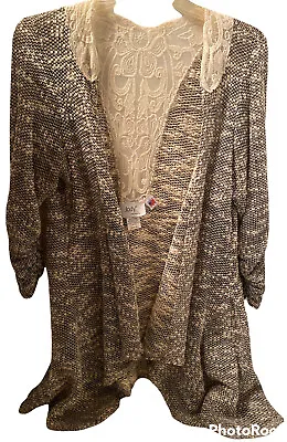 Vintage Cardigan Jody California Women Size L Open Front Lace Collar Back Inset • $12.99