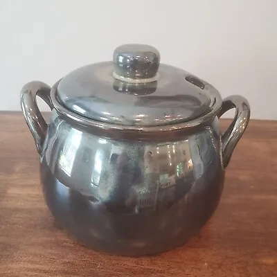 VTG Metallic Drip Glazed Pottery Bean Pot Crock  W/LID Soup Tureen No Ladle • $27