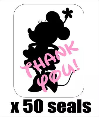 50 Minnie Mouse Silhouette Thank You Envelope Seals / Labels / Stickers 1 X1.5  • $2.15