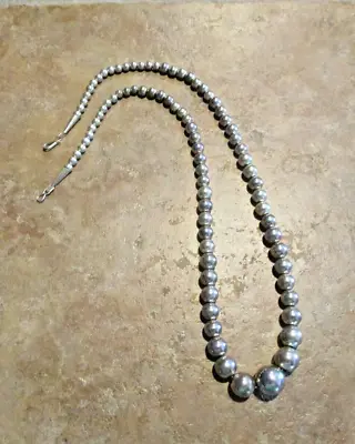 23  JOYFUL Vintage Navajo Graduated Sterling Silver PEARLS Bead Necklace • $249