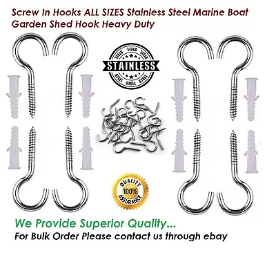 Screw In Hooks ALL SIZES Stainless Steel Marine Boat Garden Shed Hook Heavy Duty • £11.55