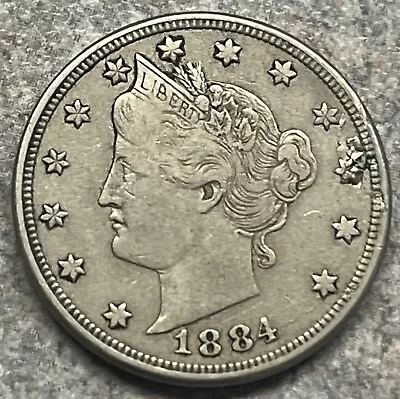 Better Date VF+ Details 1884 Liberty Head V Nickel With Obverse Lamination Peel • $70