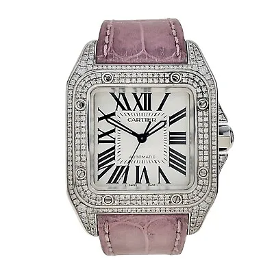 Cartier Santos 100 Stainless Steel White 36mm Automatic Unisex Watch RW20126X8 • $4495