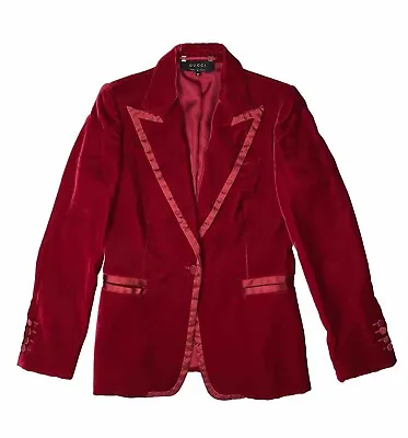 Vintage Gucci Tom Ford 1996 2004 Red Velvet Blazer Smoking Tuxedo Jacket 44 IT • $1999