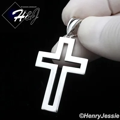 Men Solid 925 Sterling Silver Plain Simple Hollow Double Cross Pendant*sp422 • $34.99