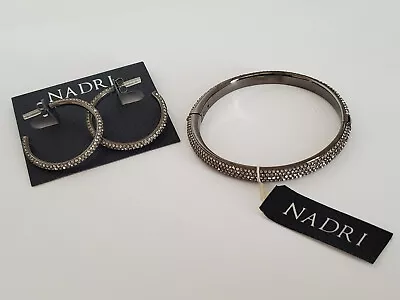 NWT Nadri Rodium Plated Gun Metal Gray Pave Crystal Bracelet & Earrings Set • $28