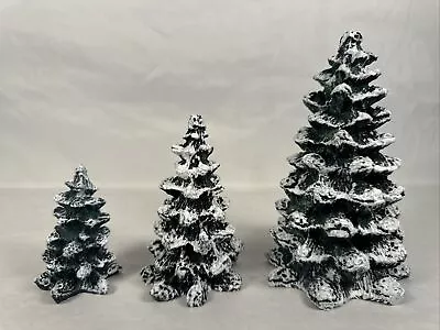 Mervyns Christmas Village Square Snow Flocked Trees Set Of 3! NICE! • $29.99