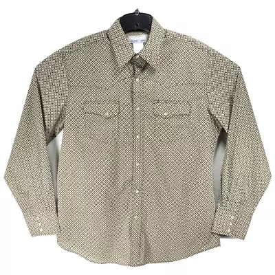 New Wrangler Wrancher Men's Beige L Pearl Snap Button Up Shirt Diamond Print • $34.95