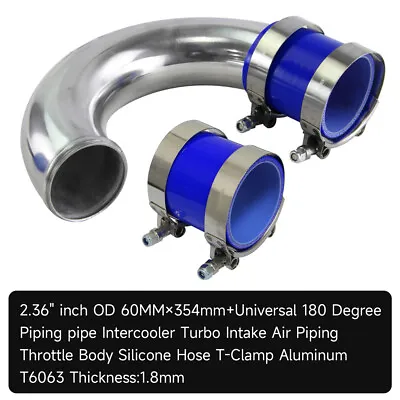 180 Degree 60mm 2.36  Aluminum Turbo Intercooler Pipe+Silicone Hose+Clamps Blue • £29.59