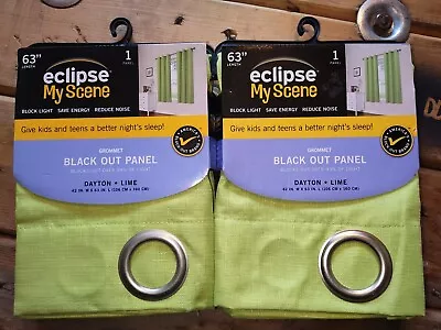 New Eclipse My Scene Lime Green 42  X 63  Black Out Grommet Panels( LOT OF 2) • $15.95