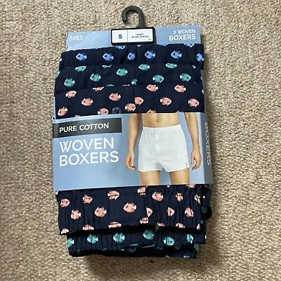 Marks & Spencer 1 Pack 3 Pairs Mens Pure Cotton Woven Boxers Small 30 - 32 Inch • £12.99