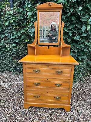 Edwardian Satin Walnut Dressing Chest With Mirror & 3 Drawers. Courier Delivery • £225