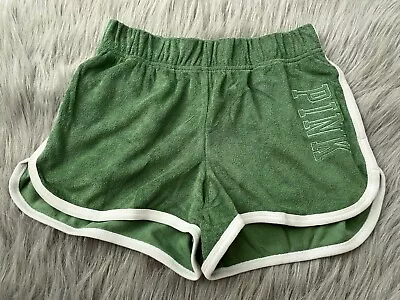 PINK Victorias Secret Shorts Green W/ White Terry Cloth Dolphin Varsity Shorts • $18.99