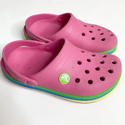 £14.68 • Buy CROCS Girls 12 Toddler Little Kid Hot Pink Rainbow Heel Slip On Casual