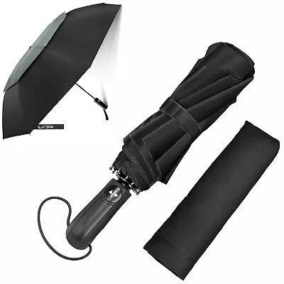 Fylina Stormproof Vented Automatic Umbrella Folding Black Strong Windproof • £14.99