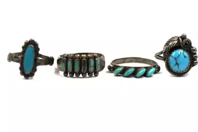 Vintage Navajo Southwestern Lot Of 4 Sterling Silver Turquoise Petit Point Rings • $49.99