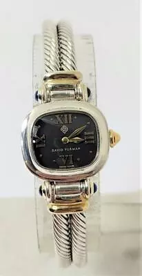 Original DAVID YURMAN Silver Cable Ladies Watch Black Dial & Sapphires EXLNT • $599