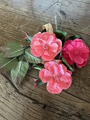 Lot C-Vintage Antique Millinery Pink Flowers And Leaves • $10