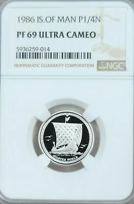 1986 Isle Of Man Platinum 1/4 Noble Ngc Pf 69 Ultra Cameo 1/4 Oz Low Mintage • $529.95