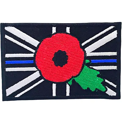 Union Jack Poppy Flag Black Jacket Badge Clothes Iron/Sew On Embroidered Patch • £2.99