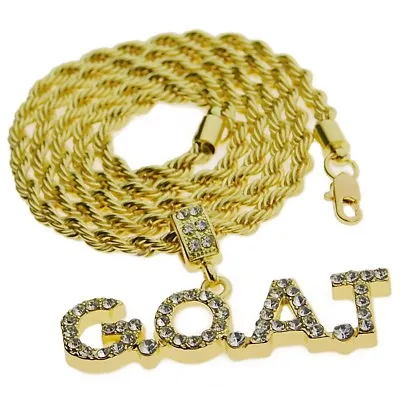 Mens G.O.A.T. Rope Chain Iced Goat Simulated CZ Gold Plated Hip Hop Necklace 24  • $14.99