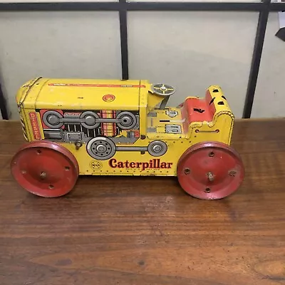 Vintage 50s Marx Tin Wind Up Toy Caterpillar Yellow Tractor. As Is. Motor Works • $19.99