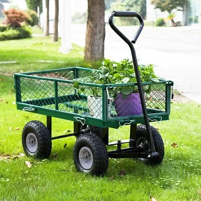 Garden Carts Yard Dump Wagon Cart Lawn Utility Cart Outdoor Steel Heavy Duty • $109.03