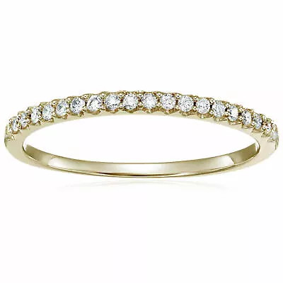 1/10 Ct Diamond Wedding Band For Women 10K Yellow Gold Micro Pave Petite Prong • $189.99