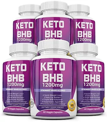 6 X KETO BHB 1200mg PURE Ketone FAT BURNER Weight Loss Diet Pills Ketosis • $20.95