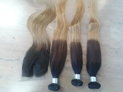 3tones Ombre Brazilian Virgin Human Hair Straight 1b/4#/30# 20+20+20&20 Closure  • £269