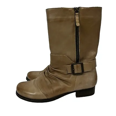 Vince Camuto Boots Size 7.5 Shada Slouchy Tan Distressed Leather Mid Calf Buckle • $29