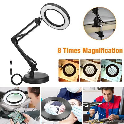 $25.39 • Buy 10X Magnifying Glass Desk Light Magnifier LED Lamp Reading Lamp With Base& Clamp