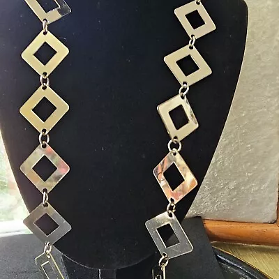 Vintage Womens Chain Belt One Size Silver Tone Metal Square Link Adjustable • $29.99