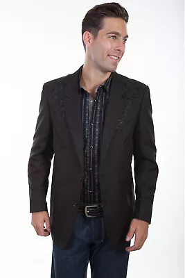 Scully Western Mens Black Polyester Floral Tone Embroidered Blazer • $149.99