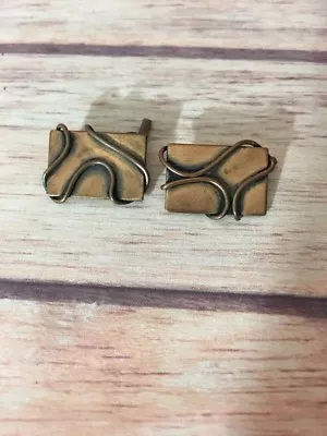 Vintage Mid Century Modern Copper Plated Cuff Links Abstract Design • $12.63