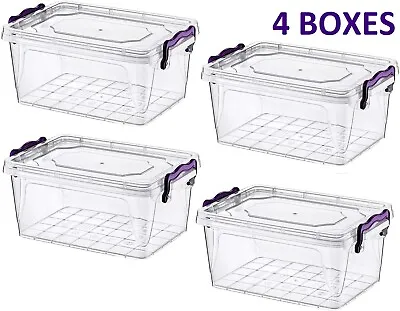 4 X Food Storage Box With Plastic Handles Clear Plastic Storage Box With Lid • £13.99