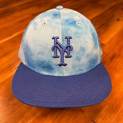 Vintage New Era New York Mets Sky Blue Fitted Hat Size 7 5/8  Y2k Rare Retro OG • $25