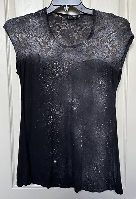 T Party Top Sz M Black Beige Lace Sleeveless Stretch Pullover Tunic • $12