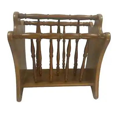 Vintage Magazine Rack Solid Wood MCM Free Standing Newspaper Rack With Spindles • $22.99