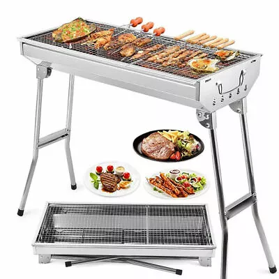 Folding BBQ Grill Charcoal Stove Shish Kabob Stainless Steel Picnic Cooker US • $33.99