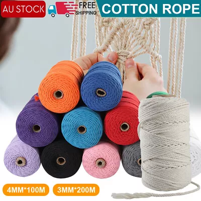 3mm/4mm Natural Cotton String Twisted Cord Craft Macrame Artisan Rope Weaving AU • $10.05