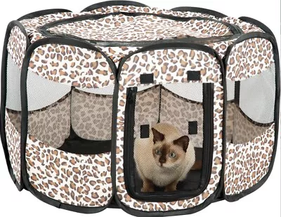 $39.95 • Buy Portable Small Dog Pen Outdoor & Indoor Puppy Pen Leopard Print Cat Pet Playpen